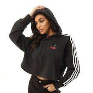 Adidas HER Studio London Cropped Hoodie Black Cherry Sequin Womens Large